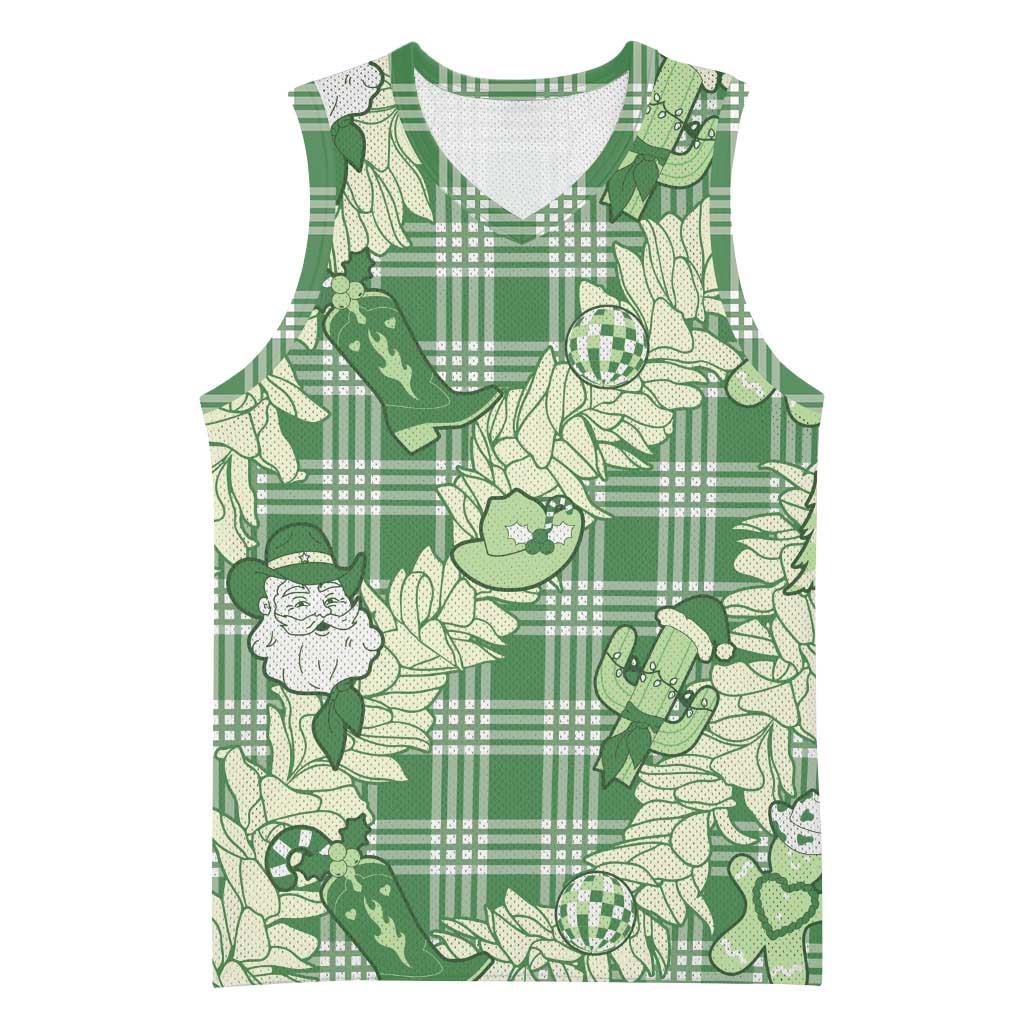 Green Palaka Hawaii Cowboy Christmas Basketball Jersey Paniolo Mix Maile Lei - Polynesian Pride