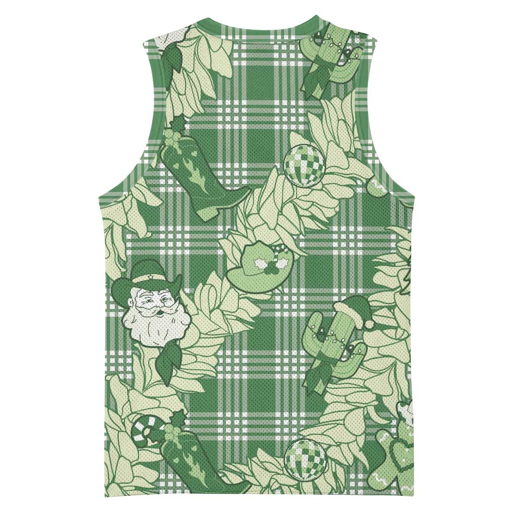 Green Palaka Hawaii Cowboy Christmas Basketball Jersey Paniolo Mix Maile Lei - Polynesian Pride