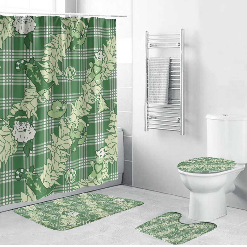 Green Palaka Hawaii Cowboy Christmas Bathroom Set Paniolo Mix Maile Lei - Polynesian Pride