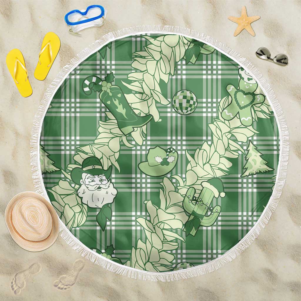 Green Palaka Hawaii Cowboy Christmas Beach Blanket Paniolo Mix Maile Lei LT7 One Size 150cm Green - Polynesian Pride