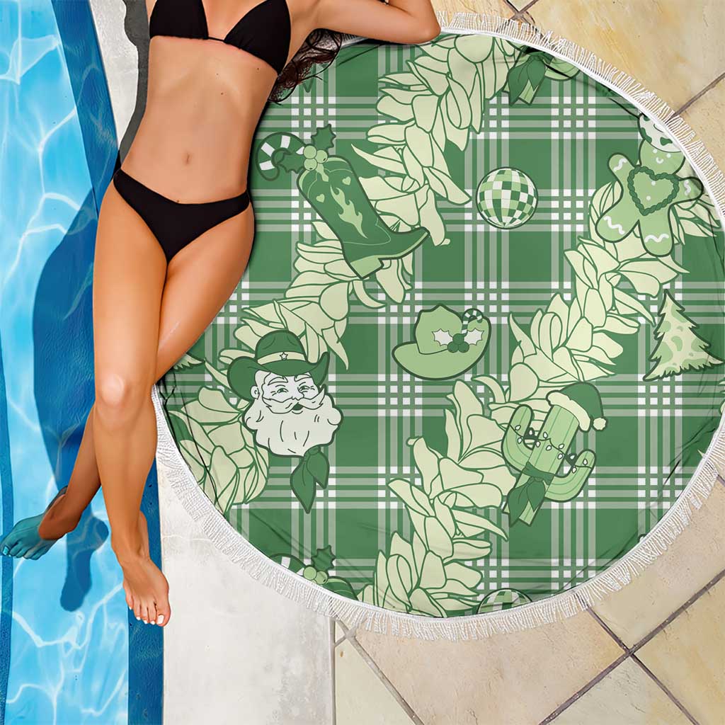 Green Palaka Hawaii Cowboy Christmas Beach Blanket Paniolo Mix Maile Lei LT7 - Polynesian Pride