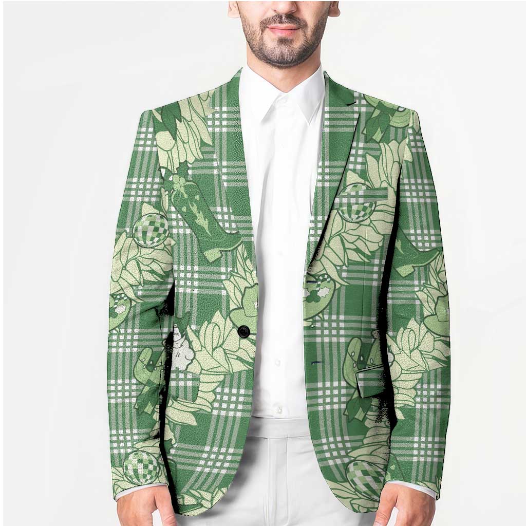 Green Palaka Hawaii Cowboy Christmas Blazer Paniolo Mix Maile Lei - Polynesian Pride