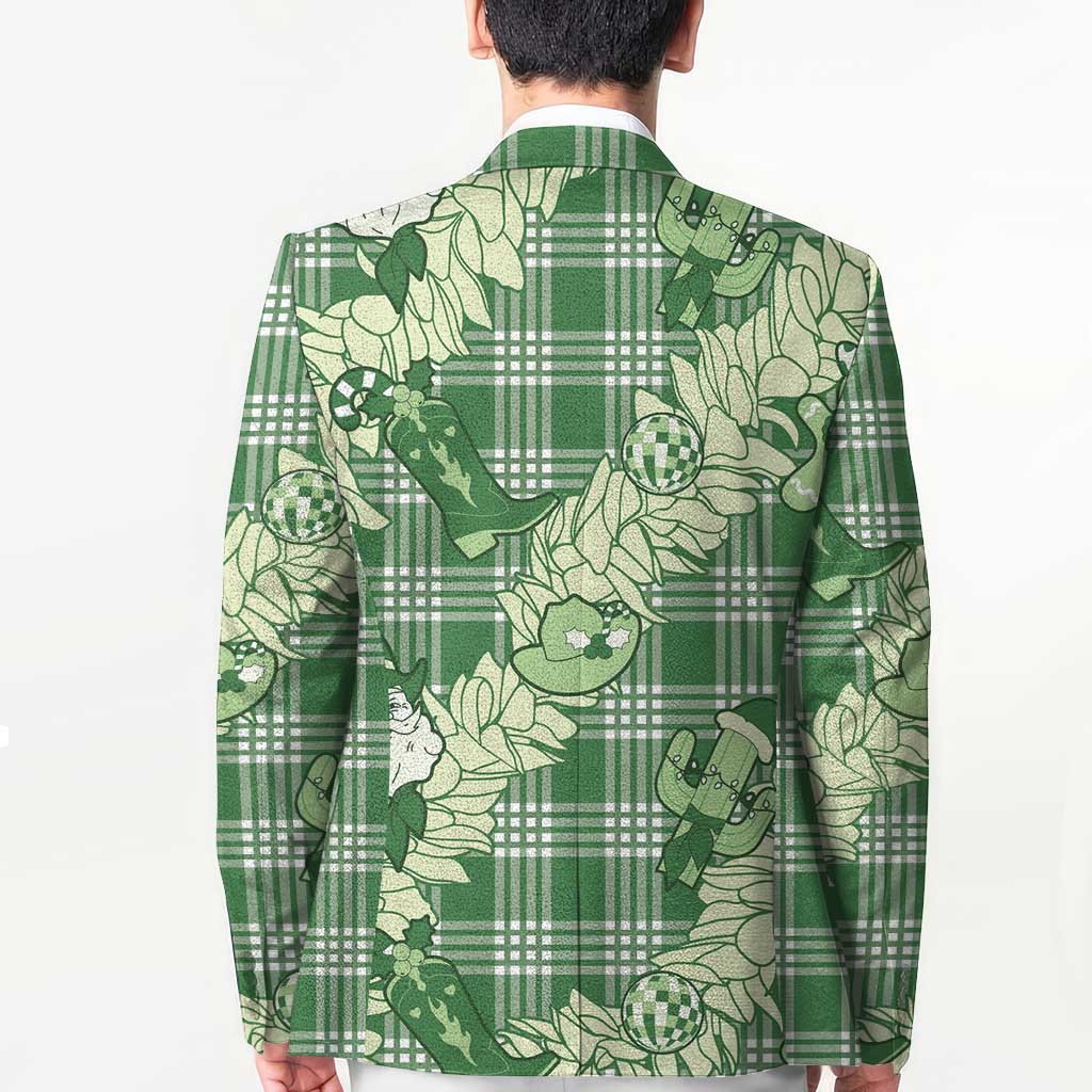 Green Palaka Hawaii Cowboy Christmas Blazer Paniolo Mix Maile Lei - Polynesian Pride