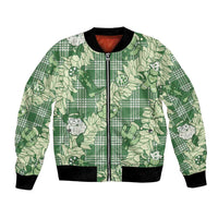 Green Palaka Hawaii Cowboy Christmas Bomber Jacket Paniolo Mix Maile Lei - Polynesian Pride