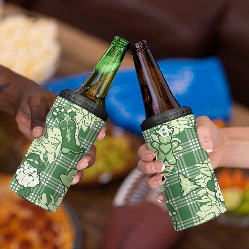 Green Palaka Hawaii Cowboy Christmas 4 in 1 Can Cooler Tumbler Paniolo Mix Maile Lei - Polynesian Pride
