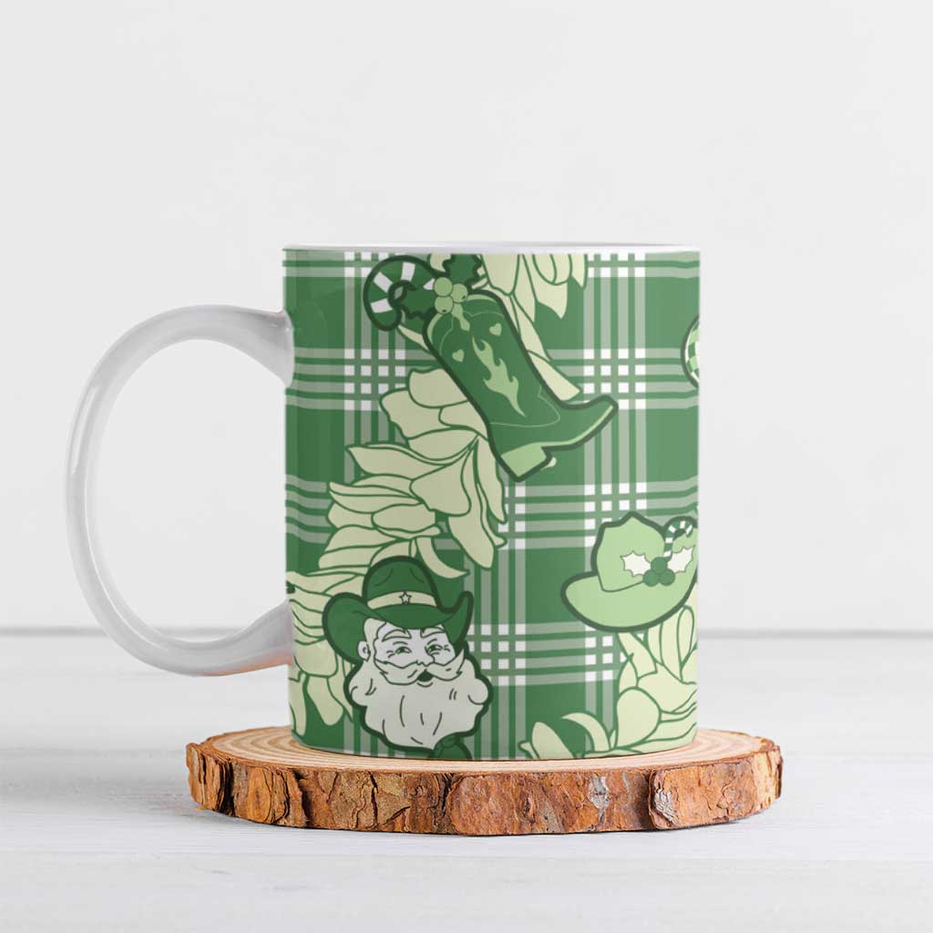 Green Palaka Hawaii Cowboy Christmas Ceramic Mug Paniolo Mix Maile Lei - Polynesian Pride