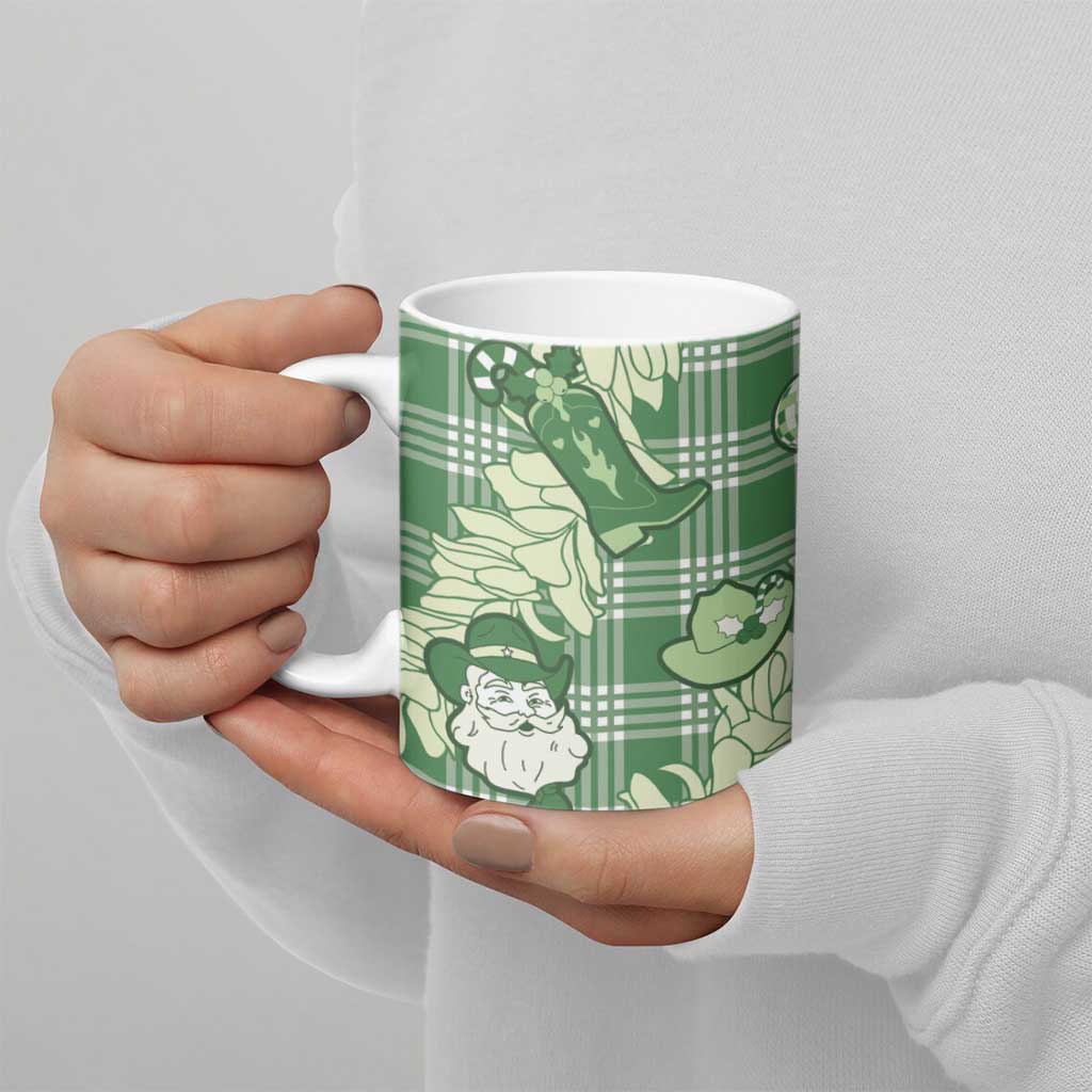 Green Palaka Hawaii Cowboy Christmas Ceramic Mug Paniolo Mix Maile Lei - Polynesian Pride