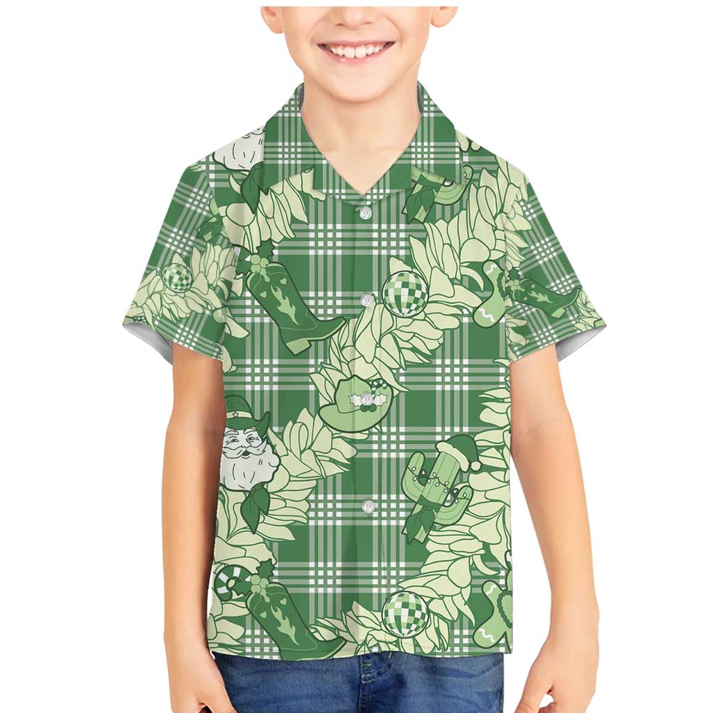 Green Palaka Hawaii Cowboy Christmas Family Matching Mermaid Dress and Hawaiian Shirt Paniolo Mix Maile Lei - Polynesian Pride