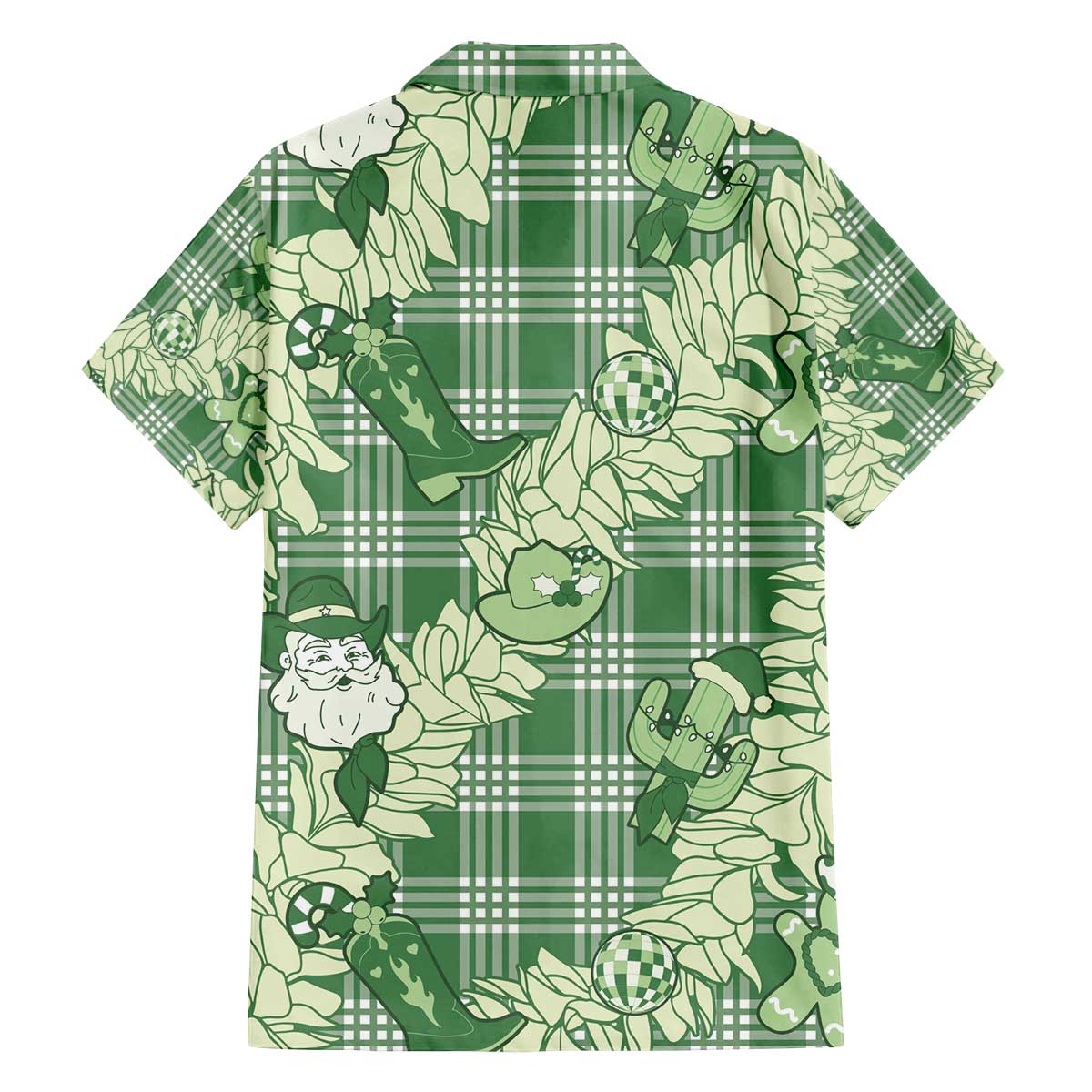 Green Palaka Hawaii Cowboy Christmas Family Matching Off The Shoulder Long Sleeve Dress and Hawaiian Shirt Paniolo Mix Maile Lei - Polynesian Pride