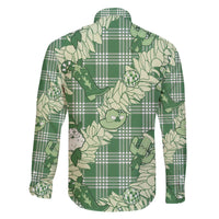 Green Palaka Hawaii Cowboy Christmas Family Matching Off The Shoulder Long Sleeve Dress and Hawaiian Shirt Paniolo Mix Maile Lei - Polynesian Pride