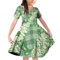 Green Palaka Hawaii Cowboy Christmas Family Matching Off Shoulder Short Dress and Hawaiian Shirt Paniolo Mix Maile Lei - Polynesian Pride
