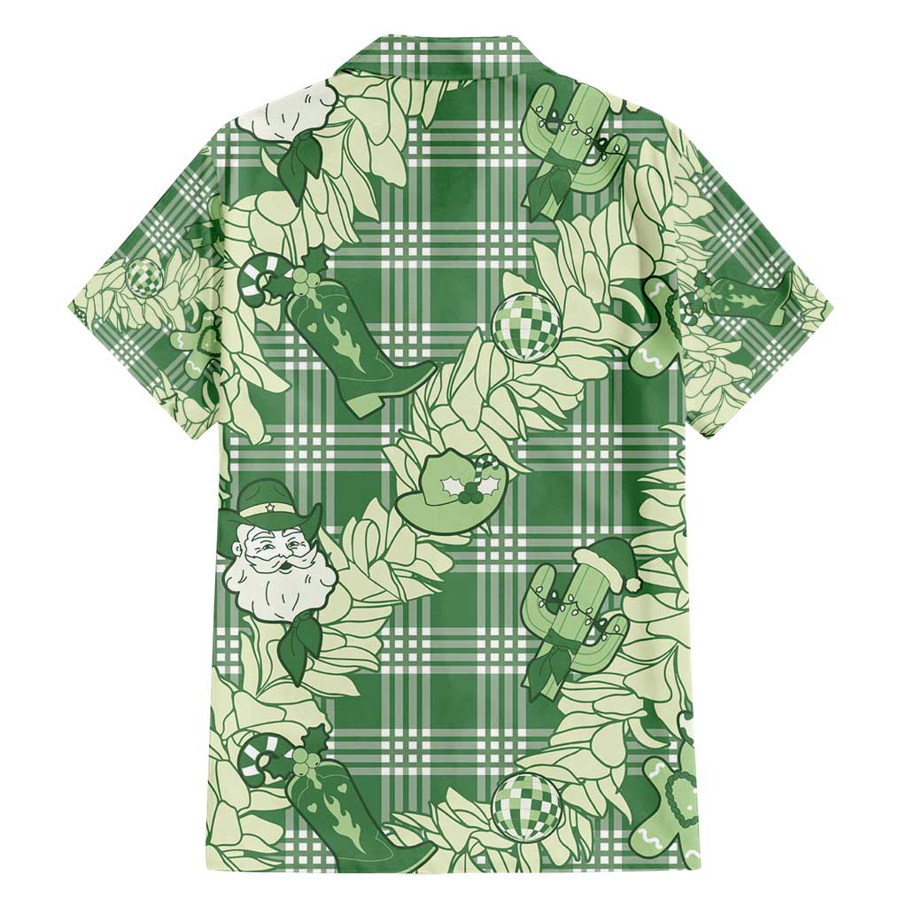 Green Palaka Hawaii Cowboy Christmas Family Matching Puletasi and Hawaiian Shirt Paniolo Mix Maile Lei - Polynesian Pride