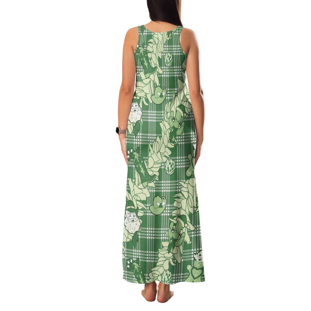 Green Palaka Hawaii Cowboy Christmas Family Matching Tank Maxi Dress and Hawaiian Shirt Paniolo Mix Maile Lei - Polynesian Pride
