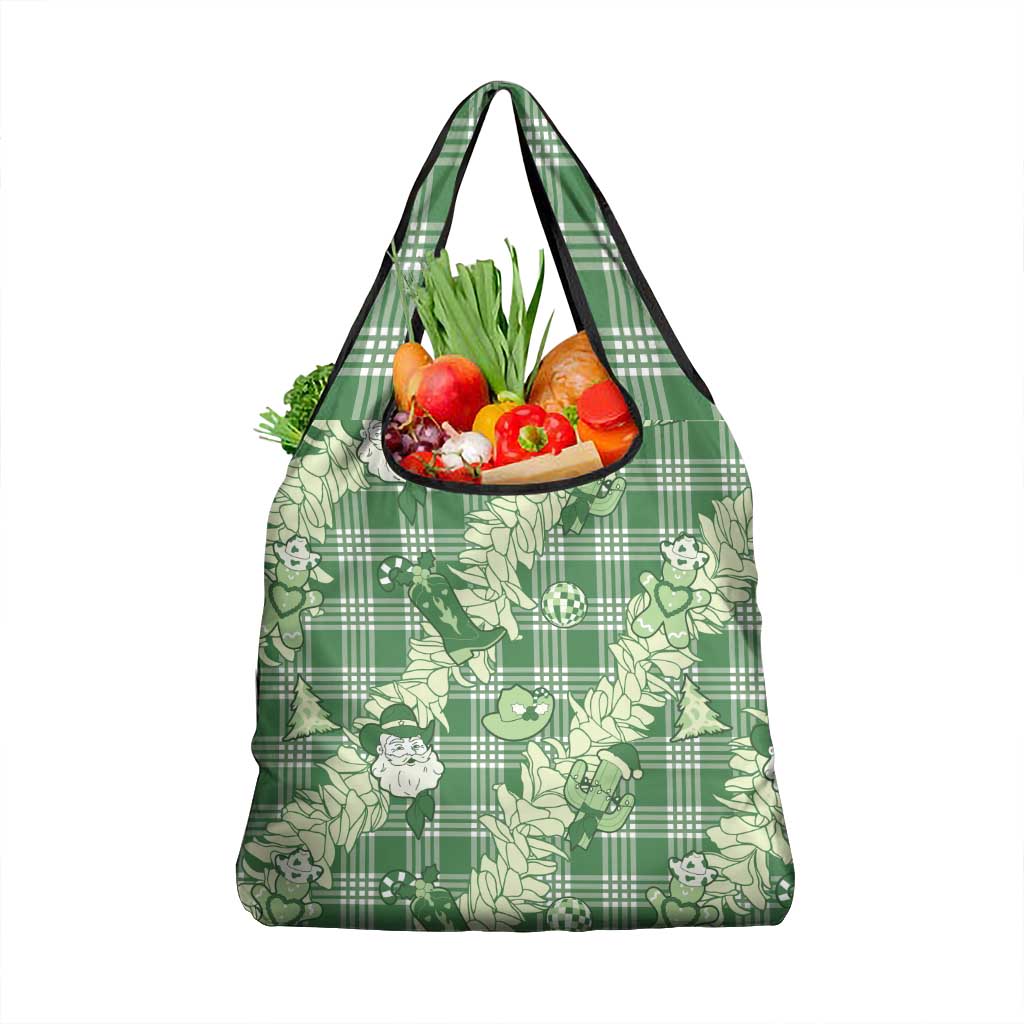 Green Palaka Hawaii Cowboy Christmas Grocery Bag Paniolo Mix Maile Lei - Polynesian Pride