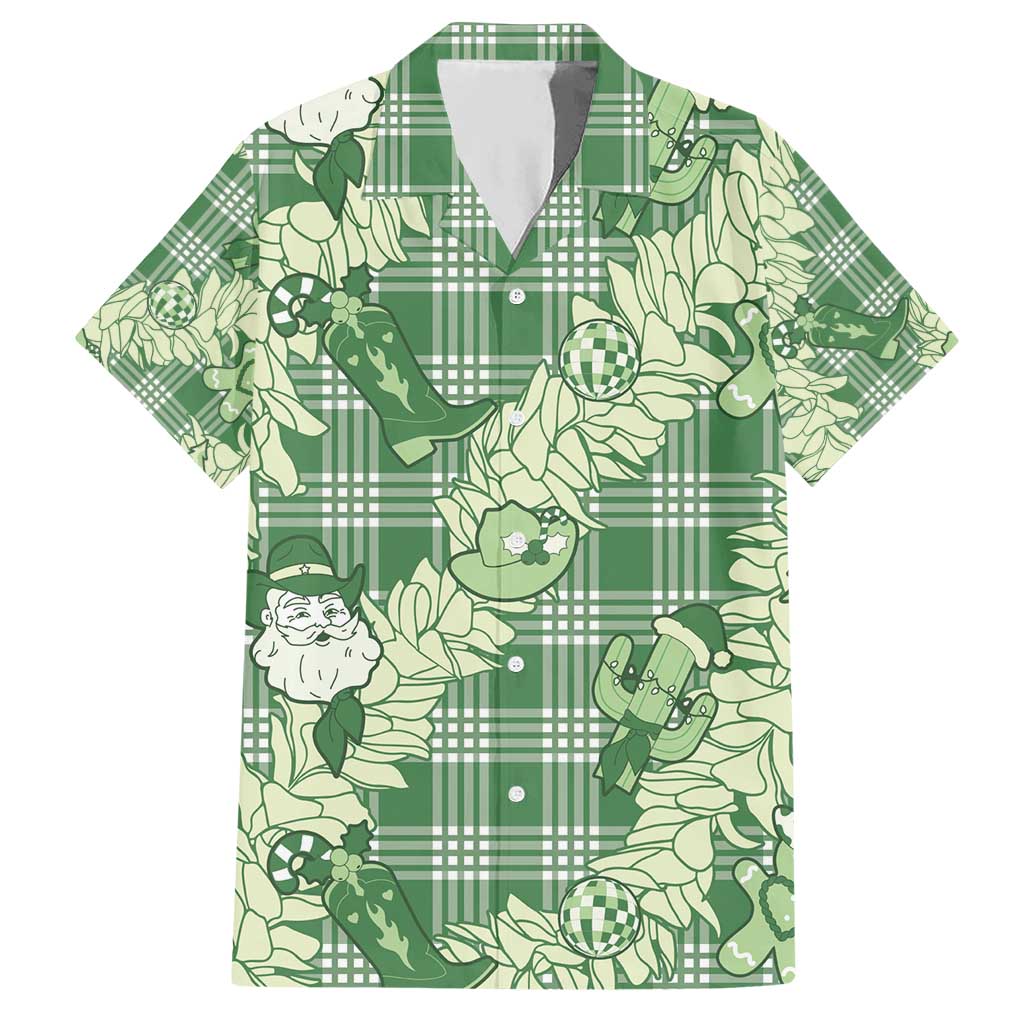 Green Palaka Hawaii Cowboy Christmas Hawaiian Shirt Paniolo Mix Maile Lei - Polynesian Pride