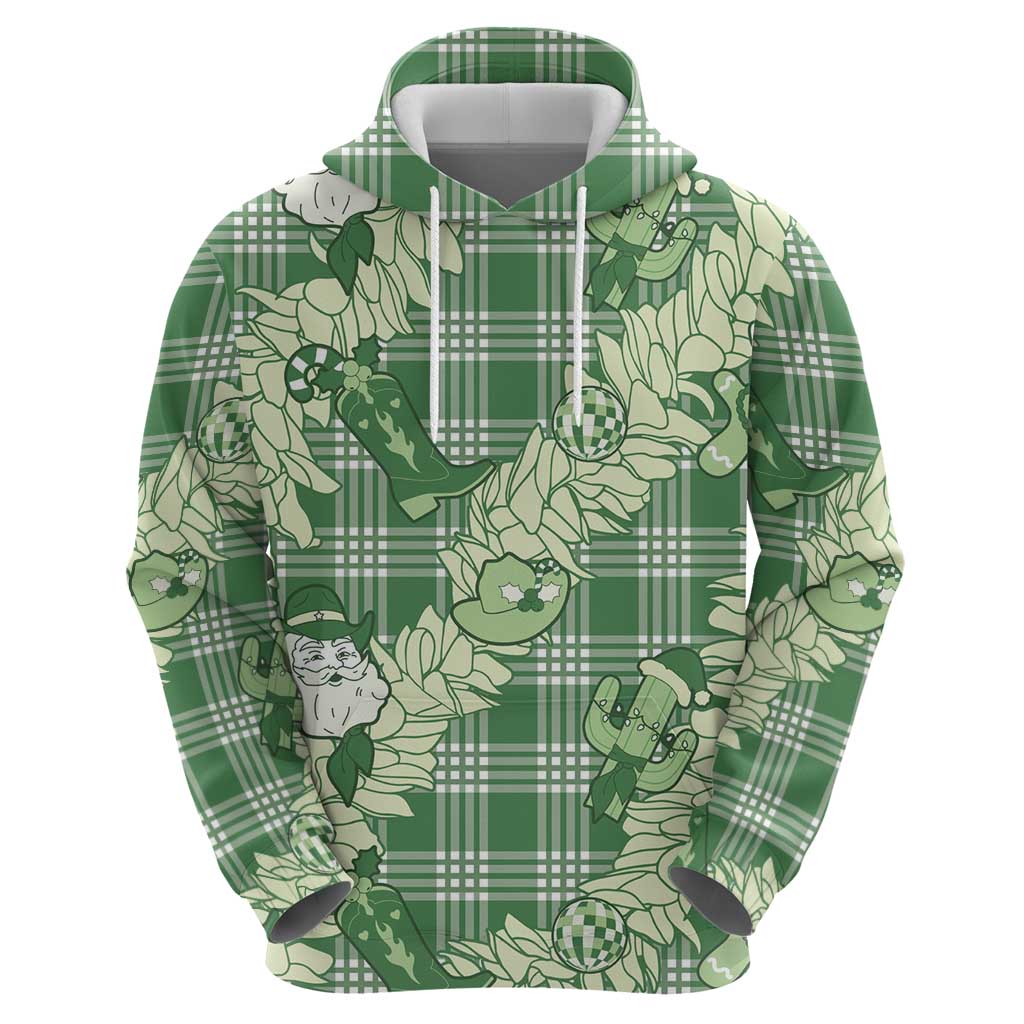 Green Palaka Hawaii Cowboy Christmas Hoodie Paniolo Mix Maile Lei - Polynesian Pride
