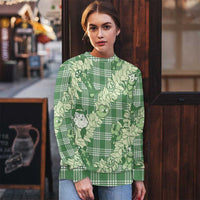 Green Palaka Hawaii Cowboy Christmas Ugly Christmas Sweater Paniolo Mix Maile Lei - Polynesian Pride