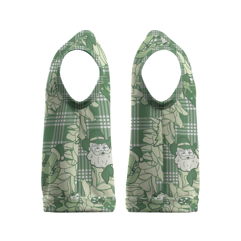 Green Palaka Hawaii Cowboy Christmas Knitted V-Neck Vest Paniolo Mix Maile Lei - Polynesian Pride