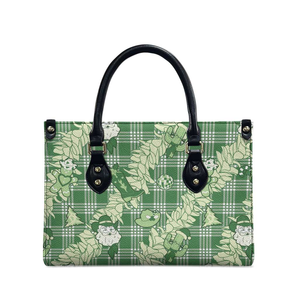 Green Palaka Hawaii Cowboy Christmas Leather Bag Paniolo Mix Maile Lei - Polynesian Pride