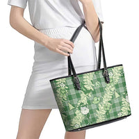 Green Palaka Hawaii Cowboy Christmas Leather Tote Bag Paniolo Mix Maile Lei - Polynesian Pride