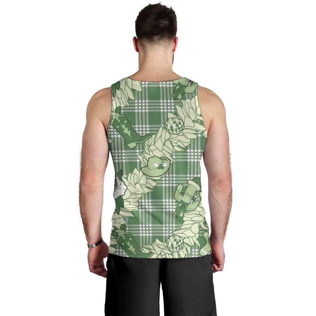 Green Palaka Hawaii Cowboy Christmas Men Tank Top Paniolo Mix Maile Lei - Polynesian Pride