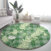 Green Palaka Hawaii Cowboy Christmas Round Carpet Paniolo Mix Maile Lei - Polynesian Pride