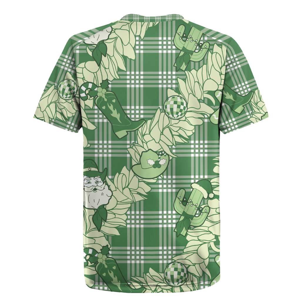 Green Palaka Hawaii Cowboy Christmas Rugby Jersey Paniolo Mix Maile Lei - Polynesian Pride
