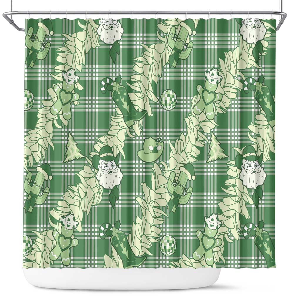 Green Palaka Hawaii Cowboy Christmas Shower Curtain Paniolo Mix Maile Lei - Polynesian Pride