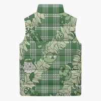 Green Palaka Hawaii Cowboy Christmas Sleeveless Puffer Jacket Paniolo Mix Maile Lei - Polynesian Pride