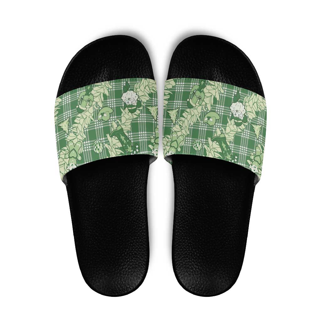 Green Palaka Hawaii Cowboy Christmas Slide Sandals Paniolo Mix Maile Lei LT7 Green - Polynesian Pride