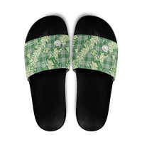 Green Palaka Hawaii Cowboy Christmas Slide Sandals Paniolo Mix Maile Lei LT7 Green - Polynesian Pride