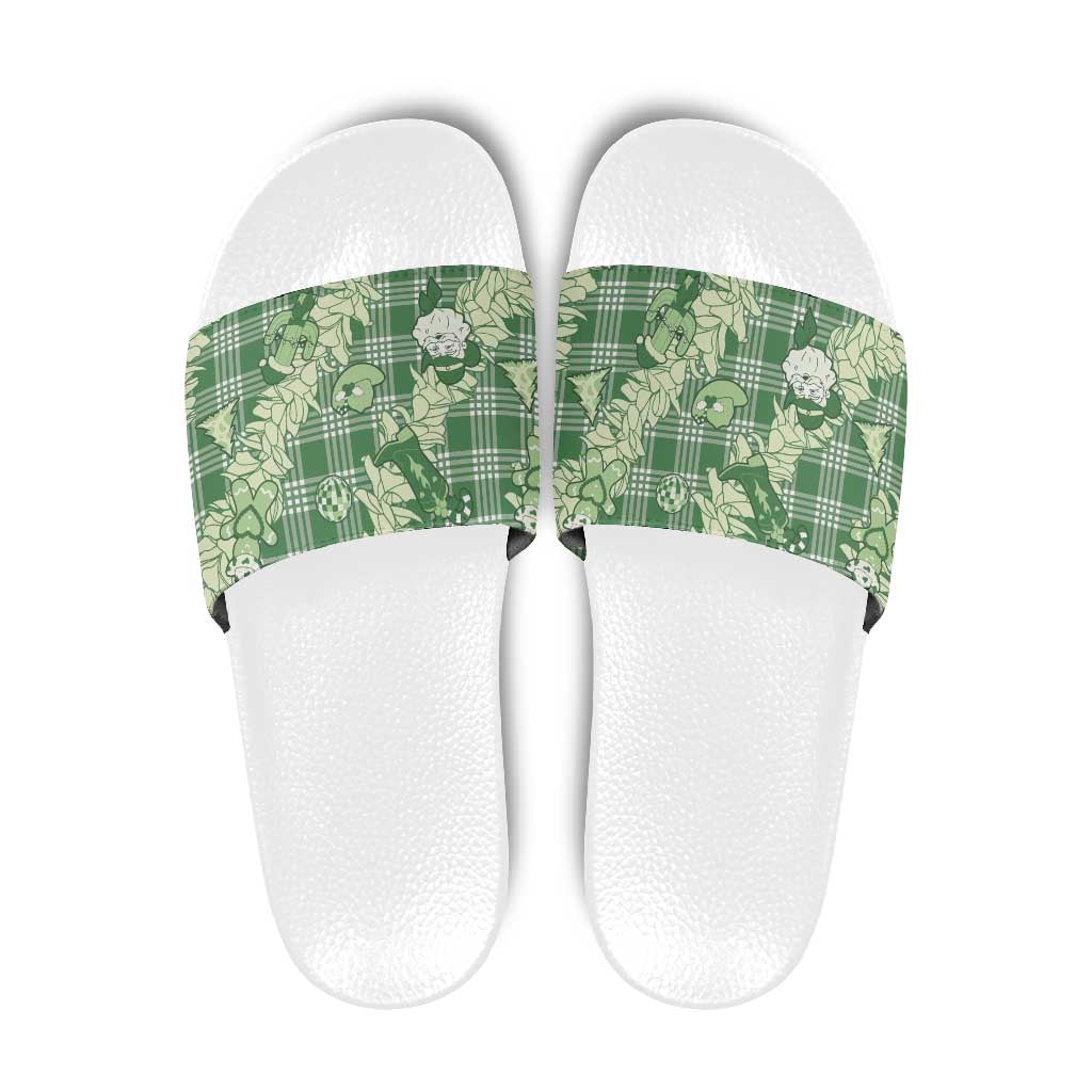 Green Palaka Hawaii Cowboy Christmas Slide Sandals Paniolo Mix Maile Lei LT7 Green - Polynesian Pride