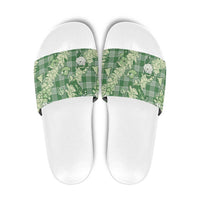 Green Palaka Hawaii Cowboy Christmas Slide Sandals Paniolo Mix Maile Lei LT7 Green - Polynesian Pride