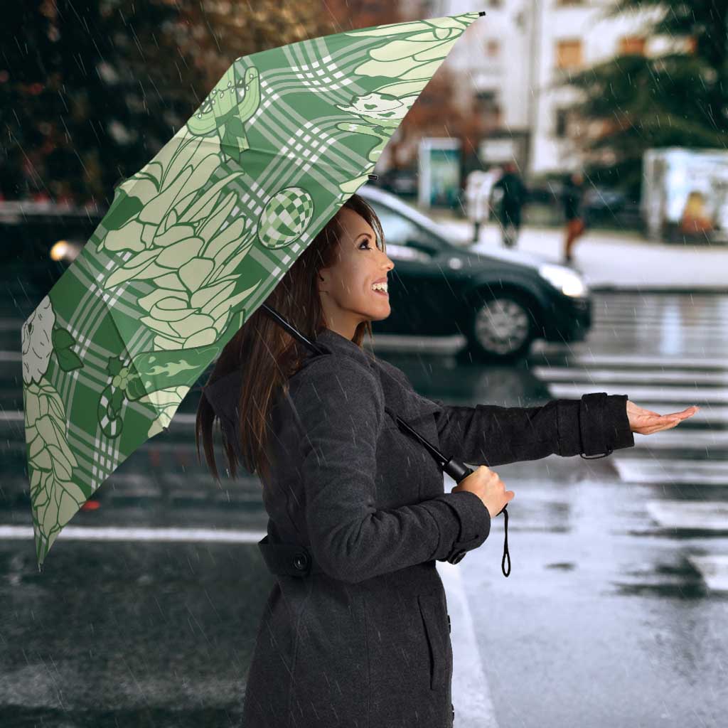 Green Palaka Hawaii Cowboy Christmas Umbrella Paniolo Mix Maile Lei - Polynesian Pride