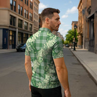 Green Palaka Hawaii Cowboy Christmas Zipper Polo Shirt Paniolo Mix Maile Lei - Polynesian Pride