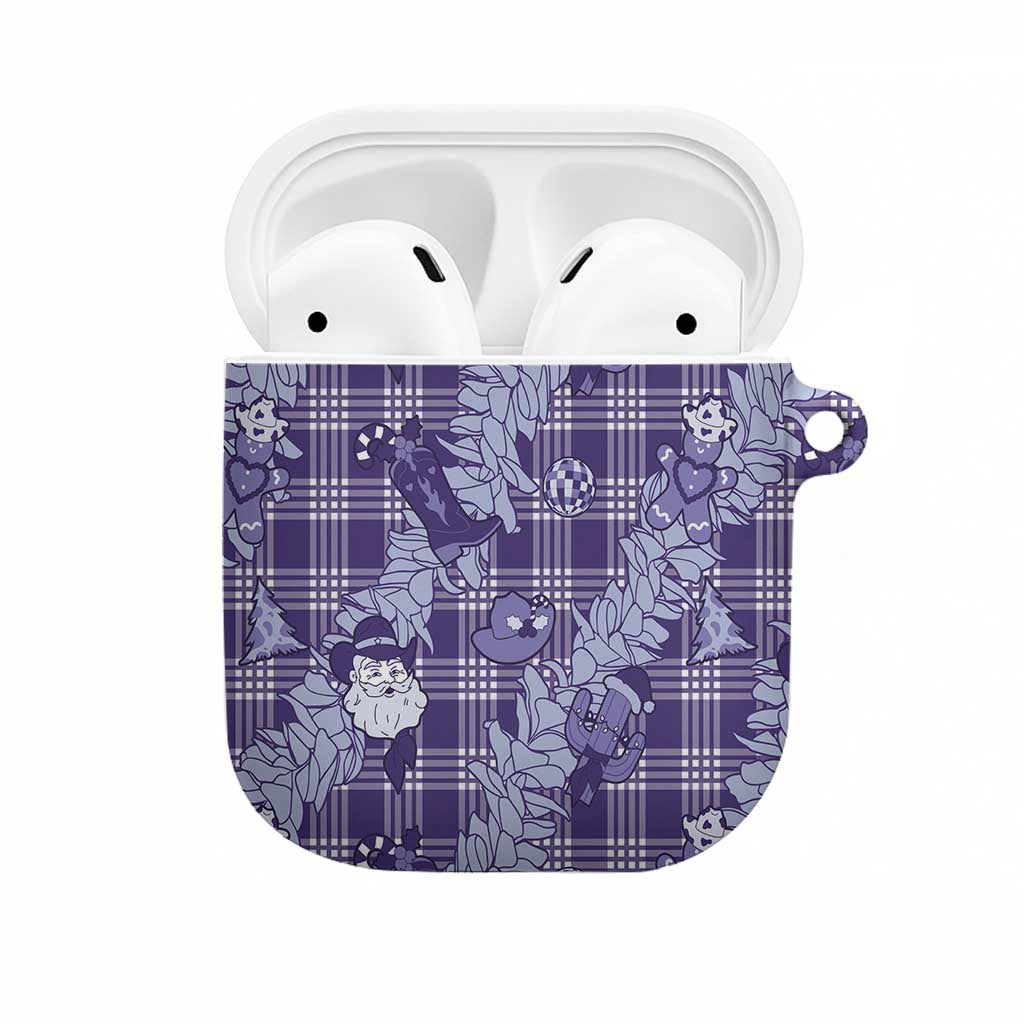 Purple Palaka Hawaii Cowboy Christmas AirPods Case Paniolo Mix Maile Lei - Polynesian Pride