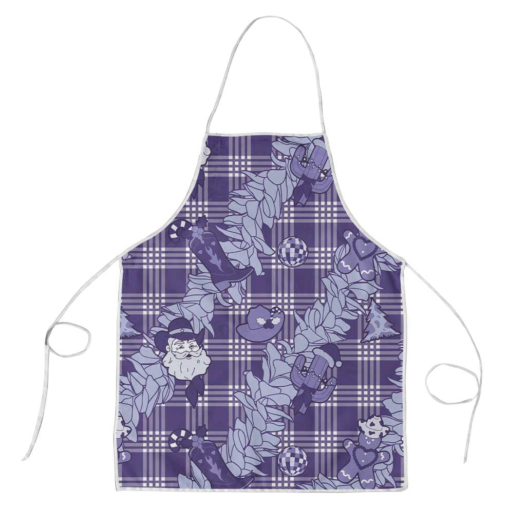 Purple Palaka Hawaii Cowboy Christmas Apron Paniolo Mix Maile Lei - Polynesian Pride