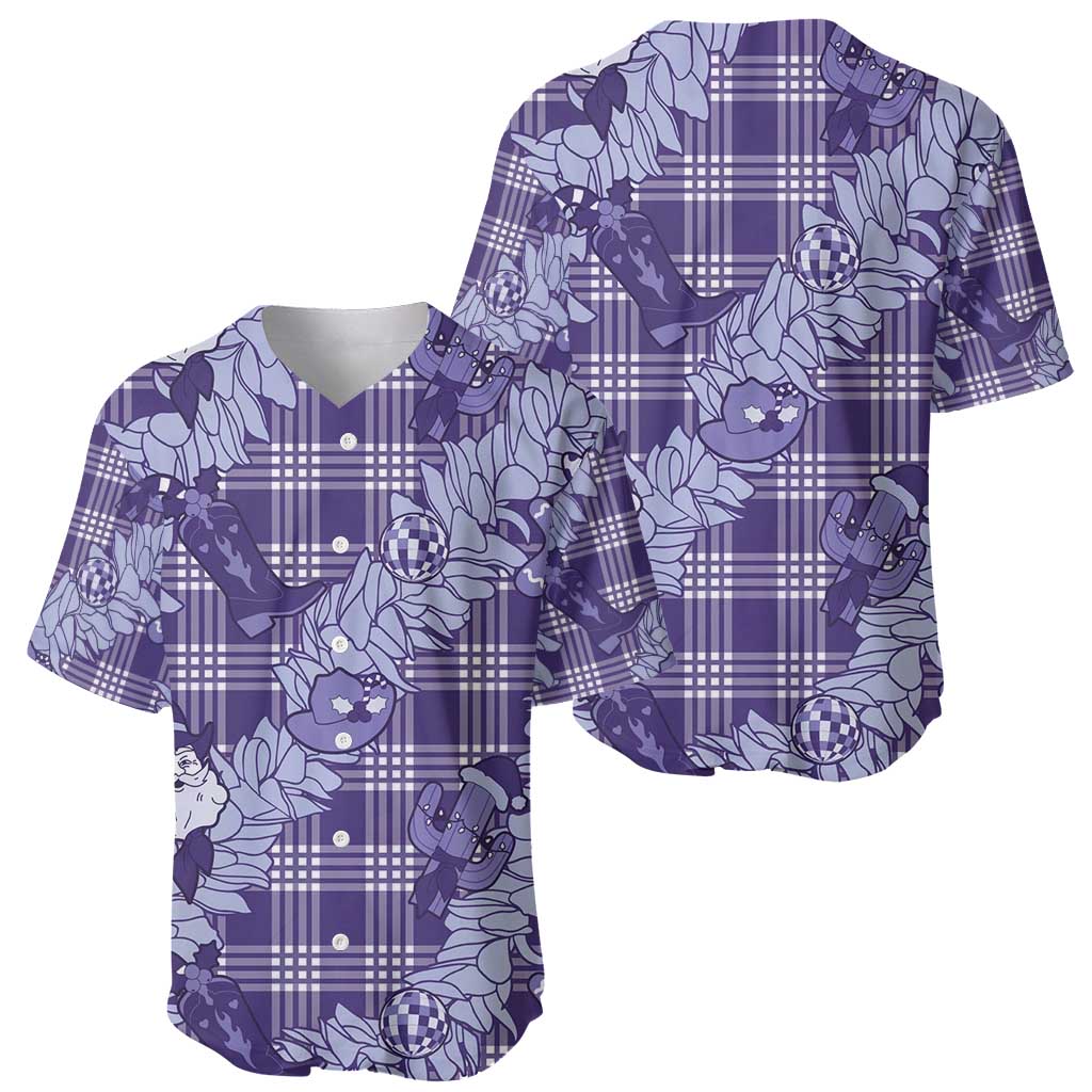Purple Palaka Hawaii Cowboy Christmas Baseball Jersey Paniolo Mix Maile Lei - Polynesian Pride