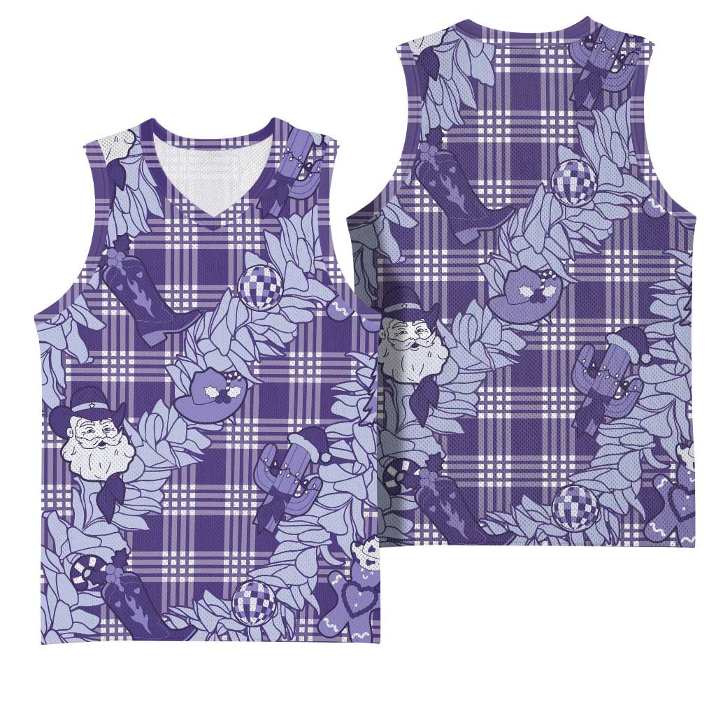 Purple Palaka Hawaii Cowboy Christmas Basketball Jersey Paniolo Mix Maile Lei - Polynesian Pride