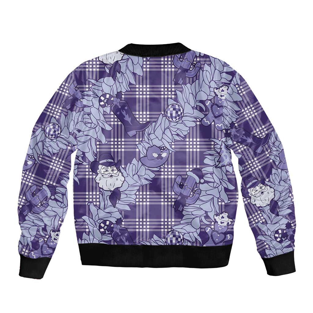 Purple Palaka Hawaii Cowboy Christmas Bomber Jacket Paniolo Mix Maile Lei - Polynesian Pride