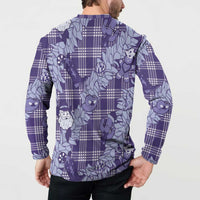 Purple Palaka Hawaii Cowboy Christmas Button Sweatshirt Paniolo Mix Maile Lei - Polynesian Pride