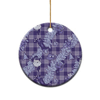 Purple Palaka Hawaii Cowboy Christmas Ceramic Ornament Paniolo Mix Maile Lei - Polynesian Pride