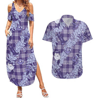 Purple Palaka Hawaii Cowboy Christmas Couples Matching Summer Maxi Dress and Hawaiian Shirt Paniolo Mix Maile Lei - Polynesian Pride