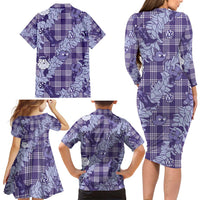 Purple Palaka Hawaii Cowboy Christmas Family Matching Long Sleeve Bodycon Dress and Hawaiian Shirt Paniolo Mix Maile Lei - Polynesian Pride