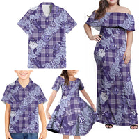 Purple Palaka Hawaii Cowboy Christmas Family Matching Off Shoulder Maxi Dress and Hawaiian Shirt Paniolo Mix Maile Lei - Polynesian Pride