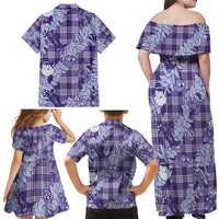 Purple Palaka Hawaii Cowboy Christmas Family Matching Off Shoulder Maxi Dress and Hawaiian Shirt Paniolo Mix Maile Lei - Polynesian Pride
