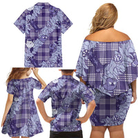 Purple Palaka Hawaii Cowboy Christmas Family Matching Off Shoulder Short Dress and Hawaiian Shirt Paniolo Mix Maile Lei - Polynesian Pride