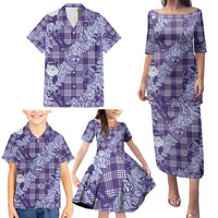Purple Palaka Hawaii Cowboy Christmas Family Matching Puletasi and Hawaiian Shirt Paniolo Mix Maile Lei - Polynesian Pride