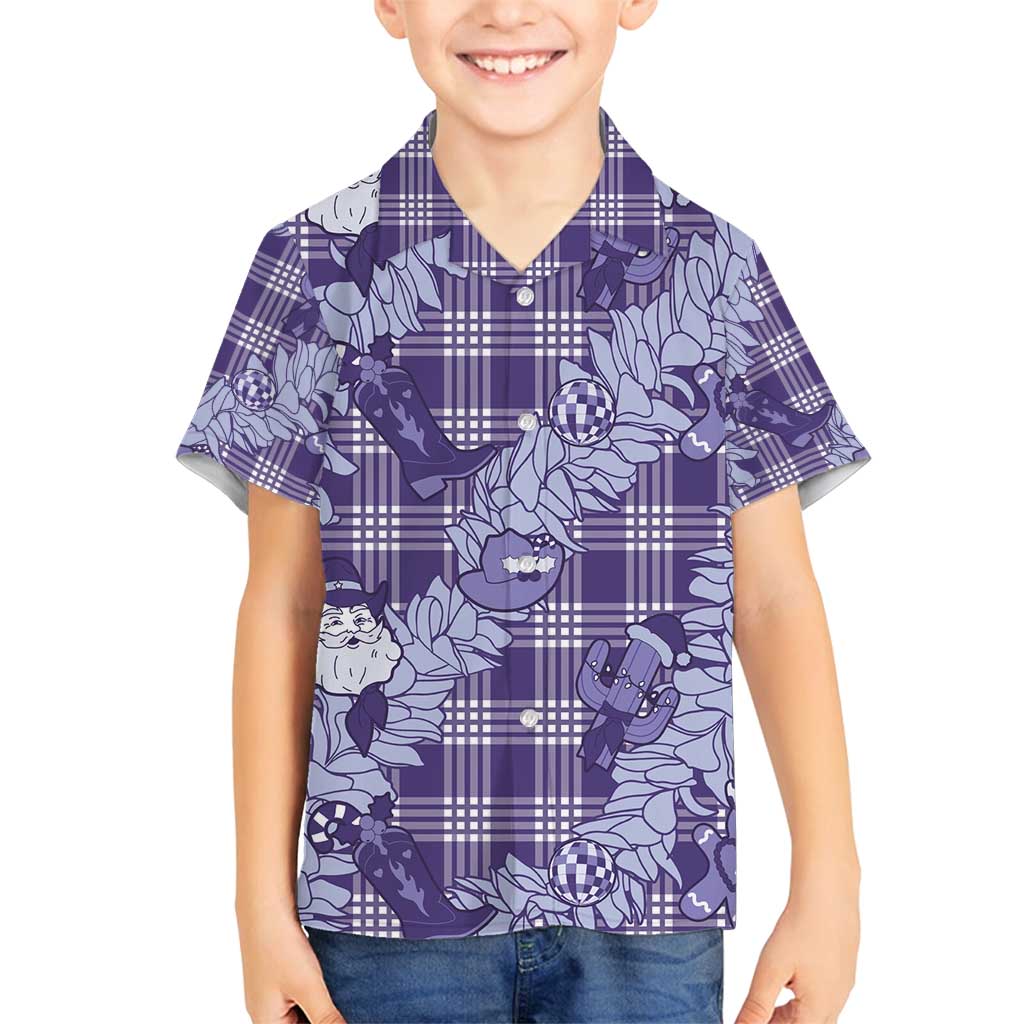 Purple Palaka Hawaii Cowboy Christmas Family Matching Summer Maxi Dress and Hawaiian Shirt Paniolo Mix Maile Lei - Polynesian Pride