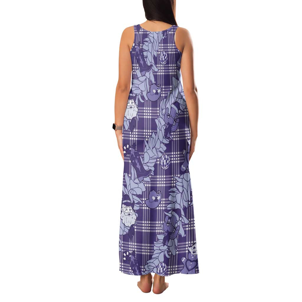 Purple Palaka Hawaii Cowboy Christmas Family Matching Tank Maxi Dress and Hawaiian Shirt Paniolo Mix Maile Lei - Polynesian Pride